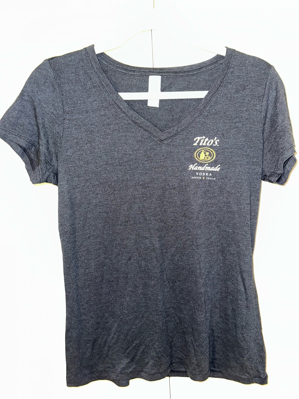 District Women's Dark Gray V-Neck Tee with Tito's Logo